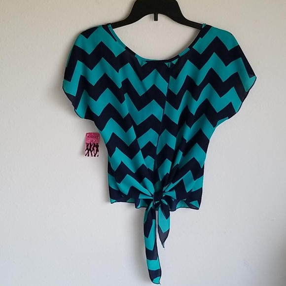 a'gaci Tops - A'gaci Tied Back Blouse Black/Green